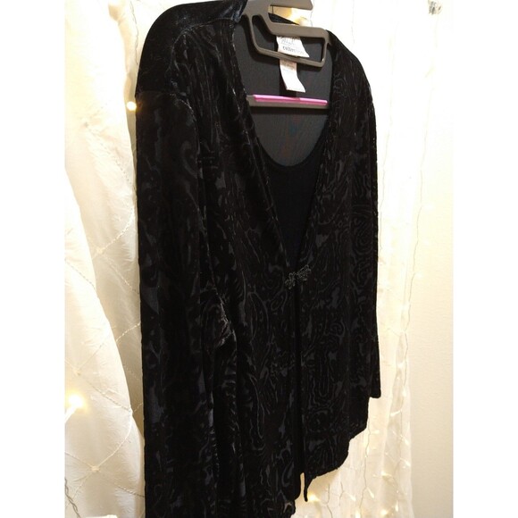KATHIE LEE COLLECTION WOMANS L VINTAGE BLACK VELVET BURNOUT PAISLEY BLOUSE VEST - Picture 2 of 14